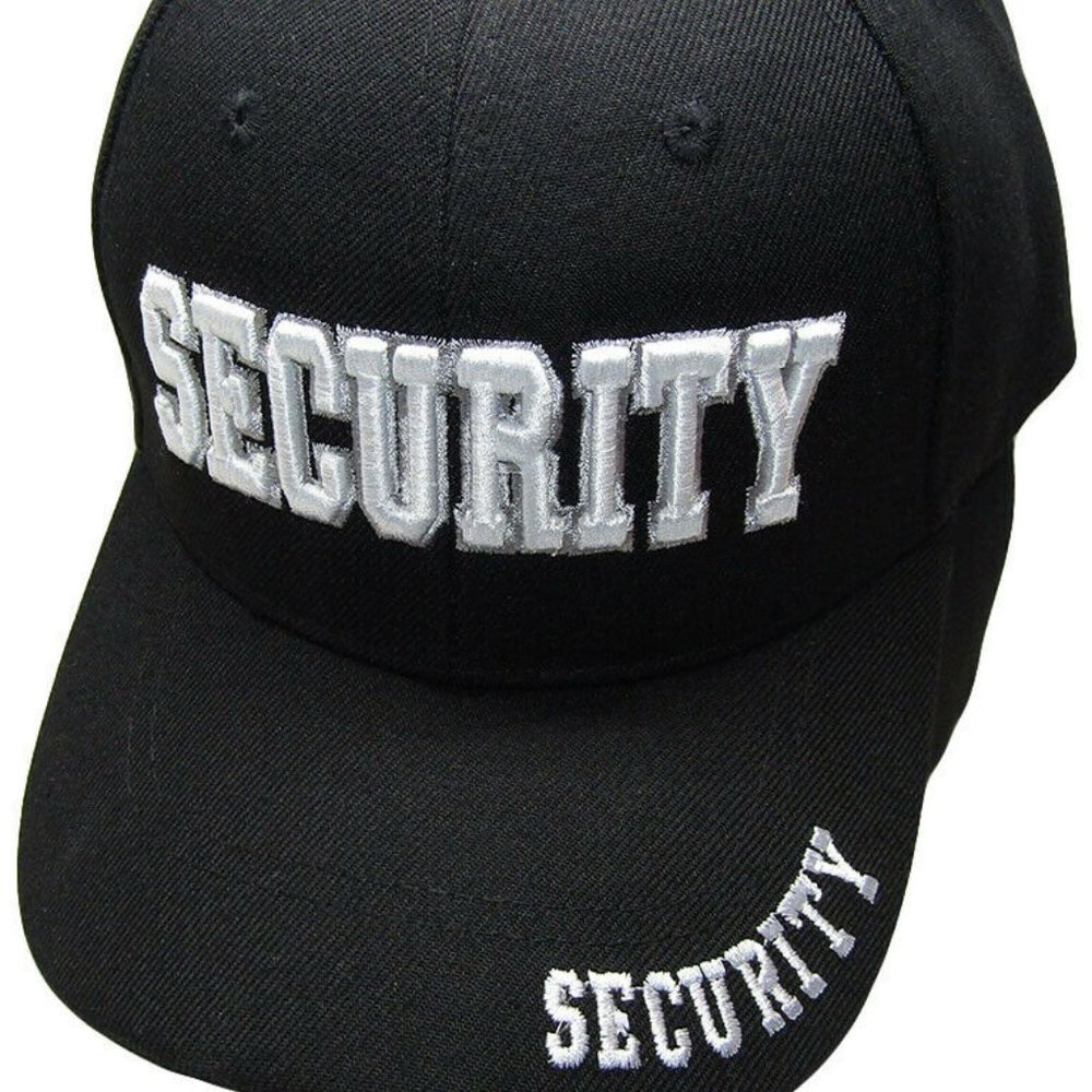 Security 3-D Hat White Letters Black Embroidered B